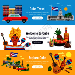 古巴旅行水平横幅地标符号平孤立矢量插图古巴旅游横幅图片