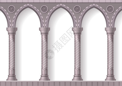 气柱拱门四个古董白色柱现实的三维构图与肋白色背景矢量插图插画