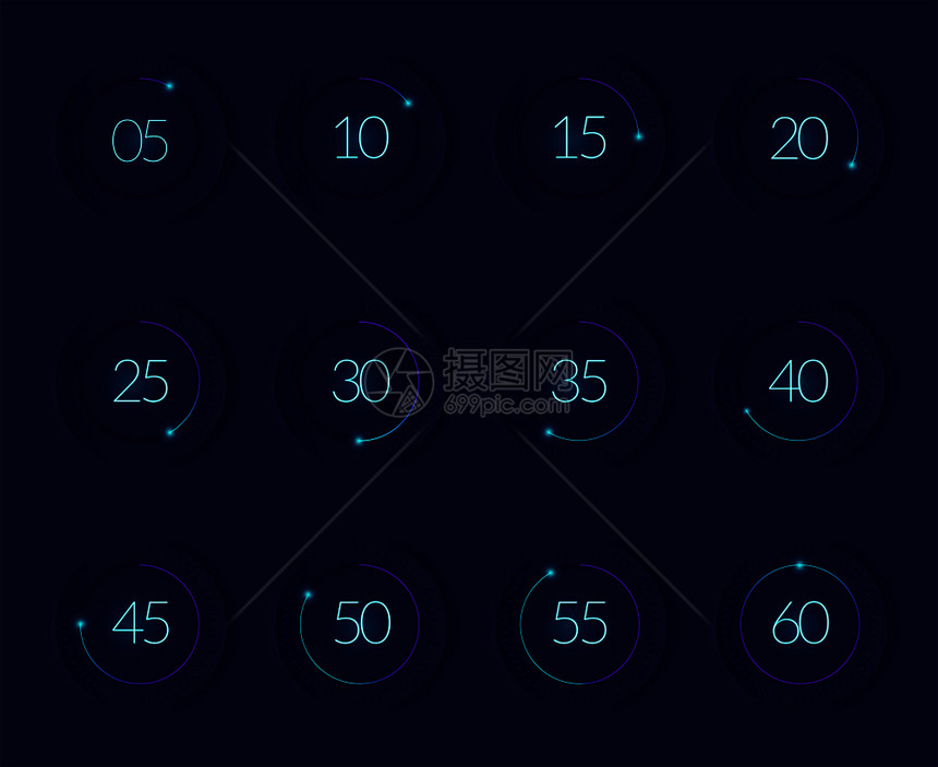 界倒计时与现代技术符号现实孤立矢量插图图片