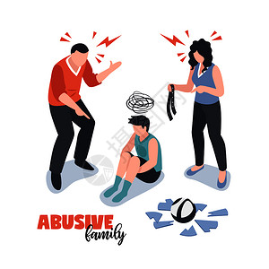 家庭冲突与滥用符号等距孤立向量插图图片