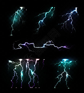 真实的闪电闪烁彩色的图像彩色闪电透明的背景矢量插图高清图片