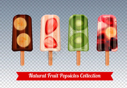 水果冰棒冰淇淋逼真的套冷冻水果冰淇淋棒糖果图像透明的背景矢量插图图片