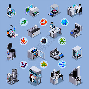 微生物学等距套实验室设备,用于实现科学实验,并显微镜下放大细菌病图像图片