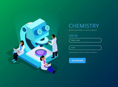 用户研究疫苗开发等距网络成与用户帐户科学家工作期间绿色背景矢量插图插画