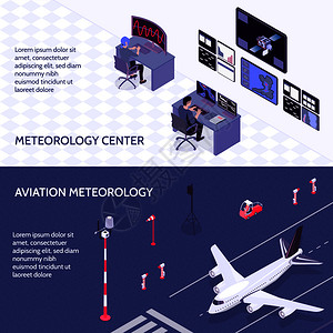 水文的两个水平等距气象天气中心横幅气象中心航空气象描述矢量插图插画