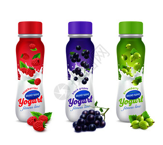 隔离彩色现实可饮用酸奶水果浆果包装图标酸奶水果浆果图标图片