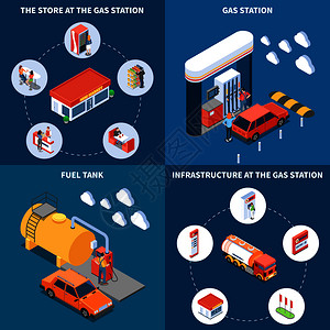 加油站基础设施象包括油箱存储等距孤立矢量图加油站等距图片
