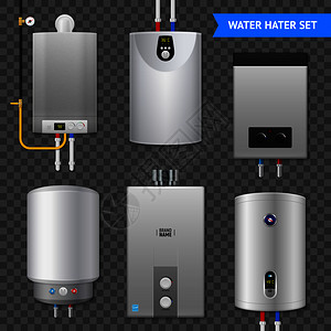 浴室热水器逼真的电热水器锅炉透明图标与隔离元素透明背景矢量插图插画