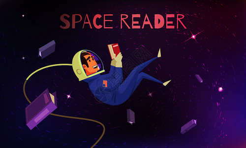 太空阅读背景与宇航员太空服平矢量插图图片