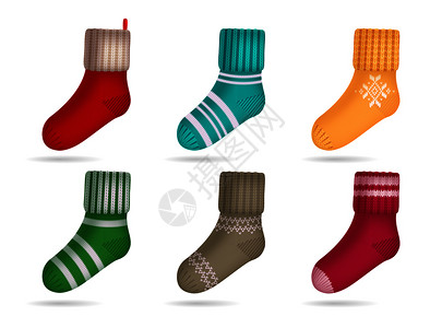 女士袜子冬季针亮色袜子写实孤立矢量插图插画