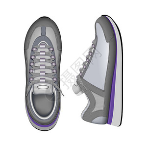 运动训练跑鞋时尚白球鞋顶部侧特写视图现实构图矢量插图背景图片