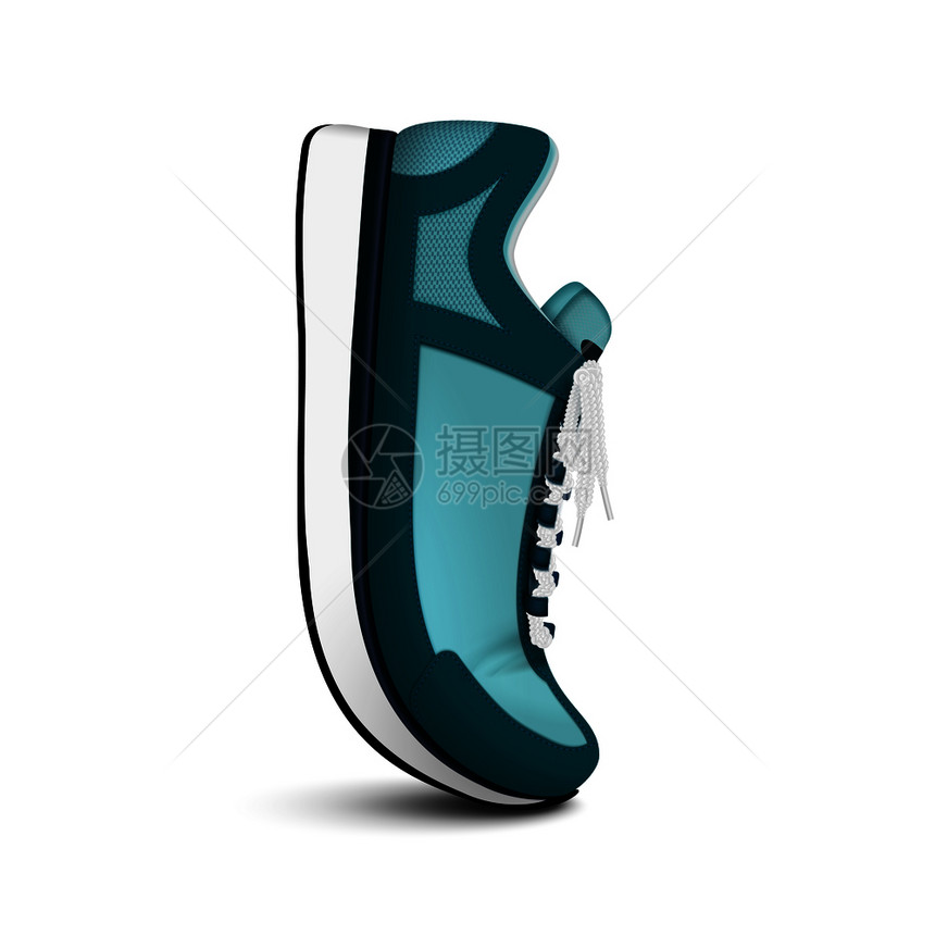 统运动训练跑鞋孤立现实的侧视图垂直定位绿色时尚运动鞋矢量插图图片