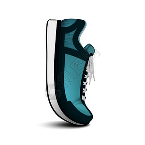 跑步的脚特写统运动训练跑鞋孤立现实的侧视图垂直定位绿色时尚运动鞋矢量插图插画