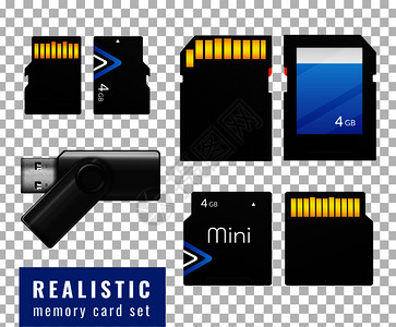 逼真的存储卡透明图标黑色隔离方块白色背景矢量插图背景图片