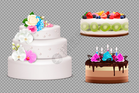透明的套手工制作的节日蛋糕,为生日婚礼其他节日写实矢量插图订购图片