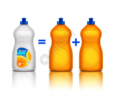 洗涤剂瓶洗涤剂广告现实构图与推广新品牌瓶相比,其他清洗剂矢量插图插画
