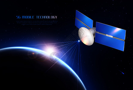 移动技术现实背景与通信卫星发送信号同的地球矢量图点背景图片