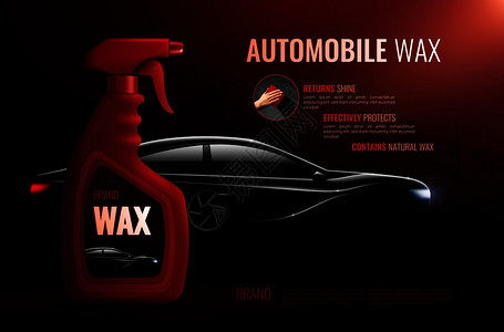 汽车护理产品广告海报配优质汽车蜡瓶及豪华级轿车写实矢量图图片