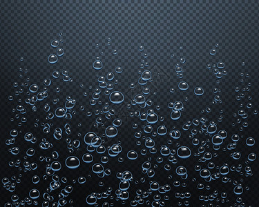 上升的气泡水下闪闪发光的气泡海底上升表透明的背景现实矢量插图插画