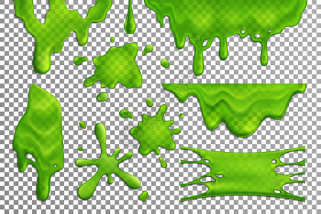 胶黏剂明亮的绿色黏液滴斑点透明的背景现实矢量插图上插画