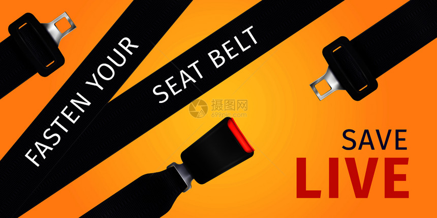黄色背景矢量插图上社会广告的现实乘客安全带海报图片