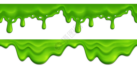 真实的无缝图案与绿色熔化黏液滴白色背景矢量插图图片