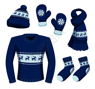 布德瓦季节冬季服装与时尚温暖服装项目的孤立图像与雪花德尔斯矢量插图插画