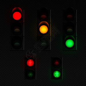 交通灯逼真的透明图标,为行人同的其他矢量插图交通灯图片