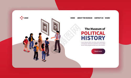 政治历史等距导游游览着陆页与可点击的文本链接博物馆游览矢量插图的视图插画