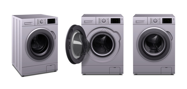 流槽洗衣机逼真图标三个产品的家用电器同的位置矢量插图插画