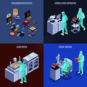 半刚体生产图标与激光检查符号等距隔离矢量插图图片