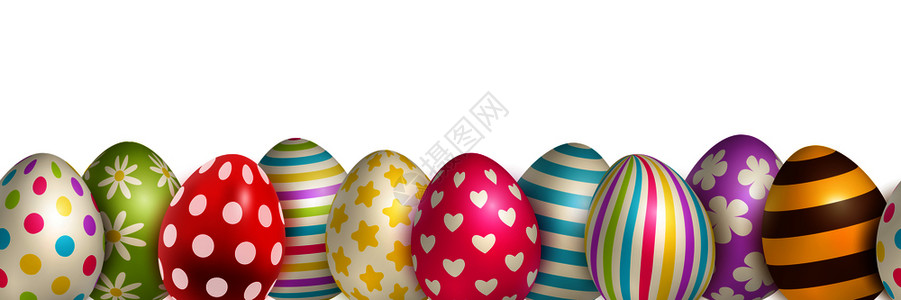 传统彩色复活节彩蛋与同的装饰白色背景现实矢量插图图片