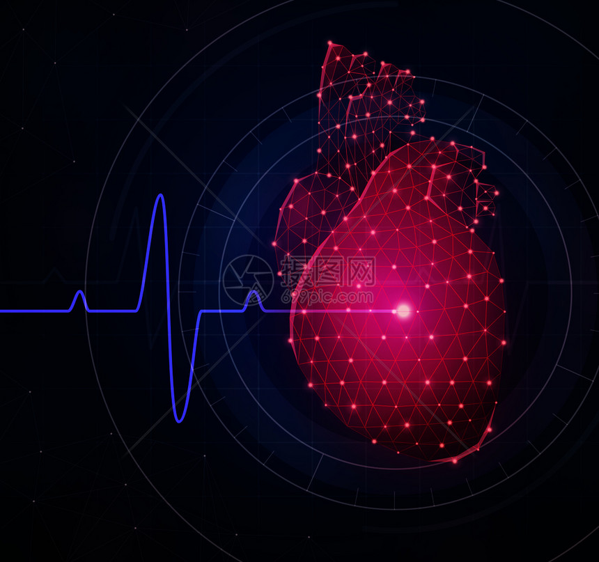 创新的医学成与多边形线框心脏符号现实矢量插图图片
