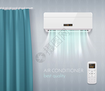 空调房间气候控制海报与空调技术符号现实矢量插图插画