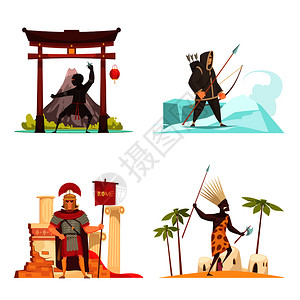 古代符号古代战士的图标与平矢量插图插画