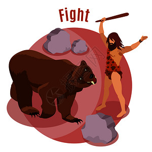 石器时代狩猎等距与战斗符号矢量插图图片