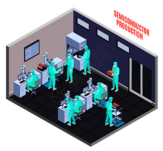半导体实验室分号生产与技术科学符号等距矢量插图插画