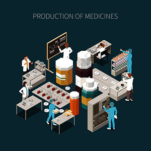 研究载体彩色分离药物生产合物,生产药物描述医学实验室载体插图插画