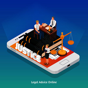 法律正义图标等距构图与智能手机正义符号其屏幕矢量插图顶部图片