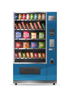 彩色逼真的零食自动售货机与电子控制板隔离白色背景矢量插图背景图片