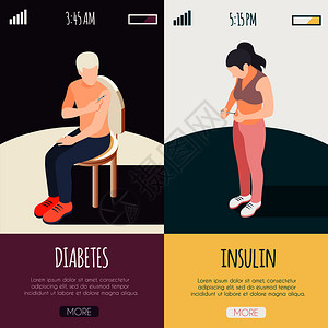 糖尿病等距横幅与男女患者给自己注射胰岛素载体插图图片