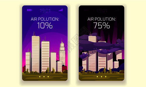生态与清洁城市空气污染成分智能手机屏幕矢量插图图片