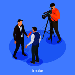 北京宣传片拍摄广播电信等距背景与拍摄人员男子提供采访矢量插图插画