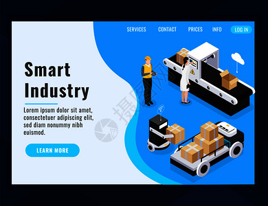 等距智能行业登陆页成与学更多的按钮链接矢量插图图片