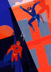 勇气素材人物超级英雄与恶棍漫画游戏人物与飞行跳跃速度英雄矢量插图插画