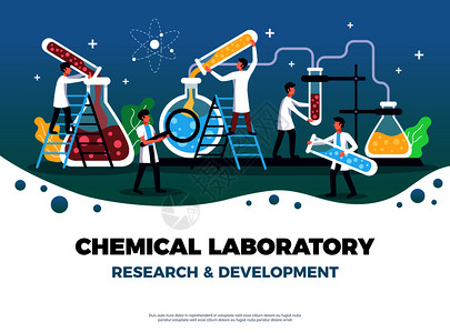 材料化学实验室背景成,可编辑文本平符号,人类字符试管矢量插图插画