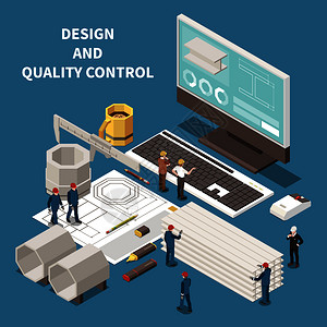 金属工业控制设备铸造工人等距成三维矢量插图图片