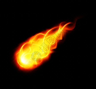 火球现实海报与燃烧黄色飞行天文物体黑色背景矢量插图图片