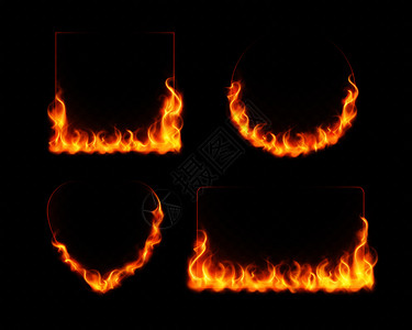 火焰框架真实的燃烧几何上的暗透明背景孤立矢量插图背景图片