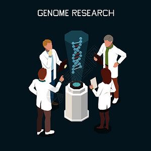 实验的人遗传学等距与四名科学家研究基因三维载体插图插画